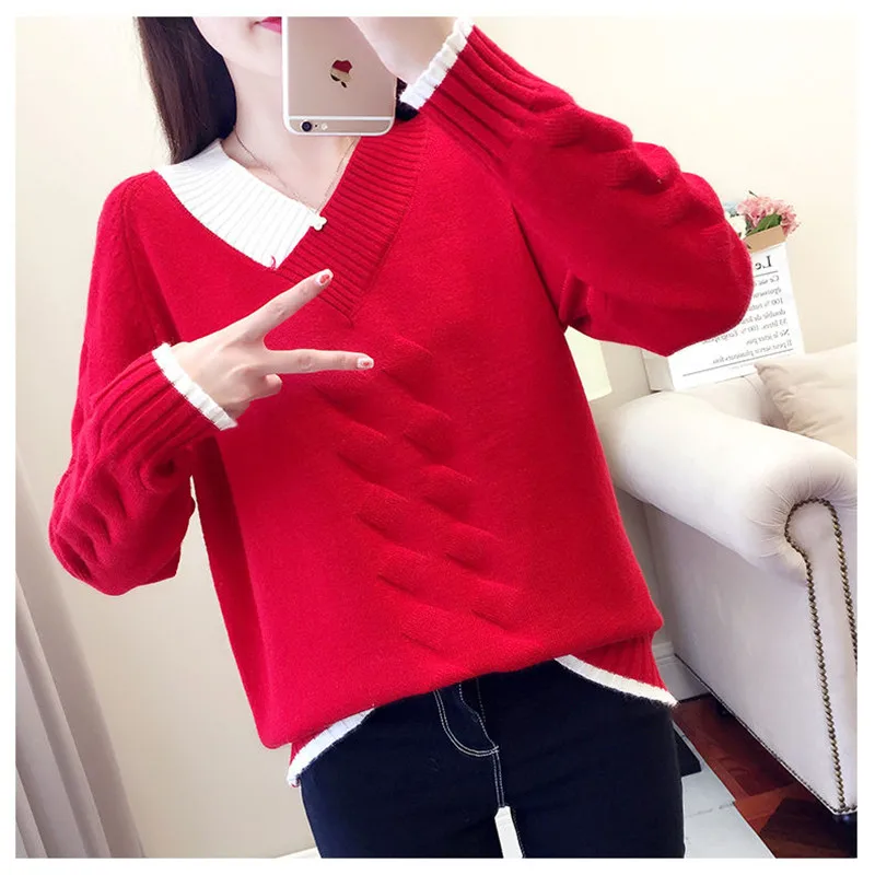 Women\'s Sweaters Knitting Pullover 2022 New Autumn Winter Casual Loose Striped V-neck Knitted Sweater Female Pullovers Tops