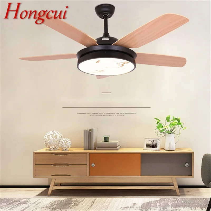 

Hongcui Simple Wood Ceiling Fan with Lights Remote Control Modern 52" LED Lamp for Home Dining Room Bedroom