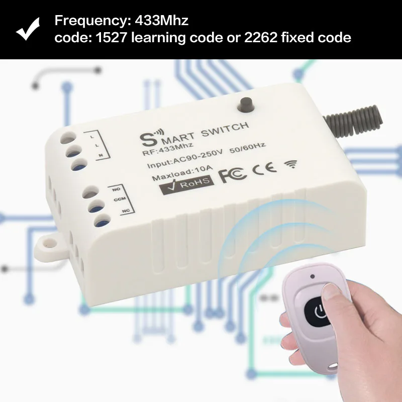 Diese 433Mhz Không Dây Tiếp Thu Điều Khiển Từ Xa AC 85V ~ 250V 1CH RF Điều Khiển Và Bộ Phát, cho Ánh Sáng/Nhà Ứng Dụng