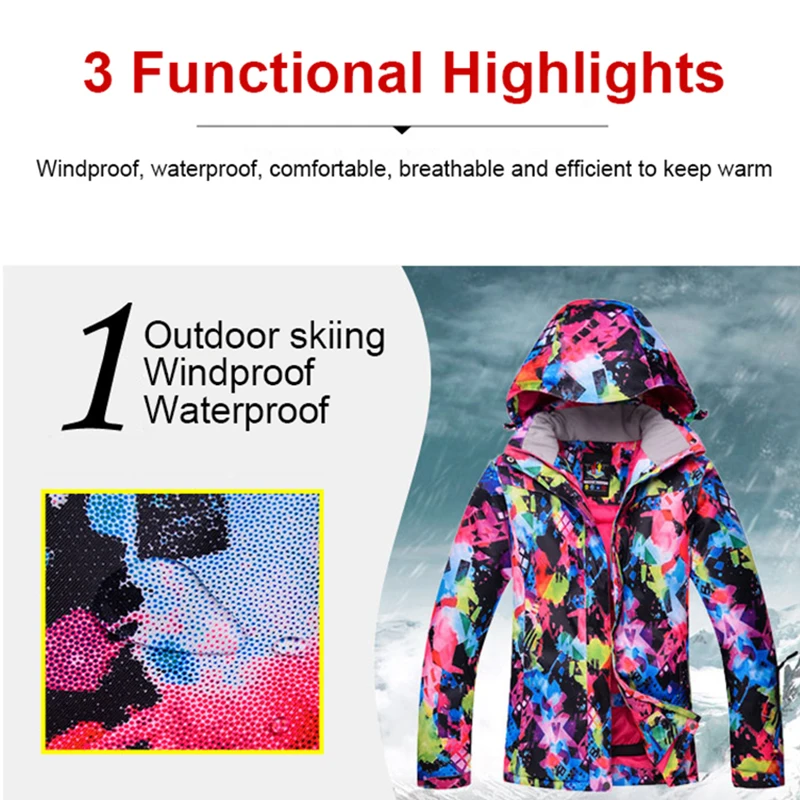 Colorful Winter Ski Jacket For Women Waterproof Windproof Snowboard Coat Ladies Warm Street Outdoor Ski Suit