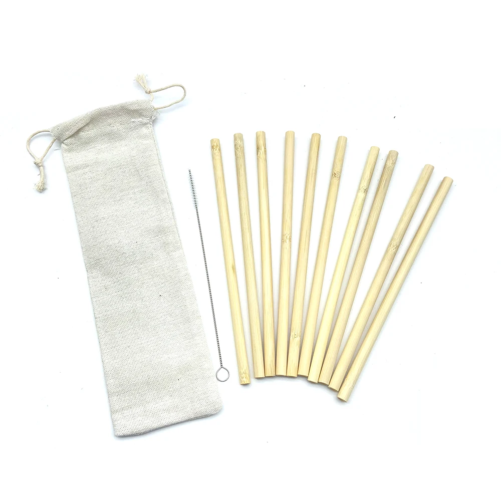 Reusable Drinking Straw 10PCS Bamboo Straw Set High Quality Eco-Friendly Straw With Cleaner Brush Bar Party Accessory