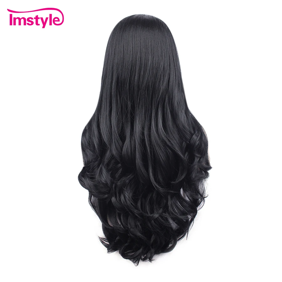 Imstyle-Perruque Synthétique Longue Noire pour Femme, Cheveux Naturels Ondulés, Fibre de Degré de Chaleur, Perruques Cosplay Douces