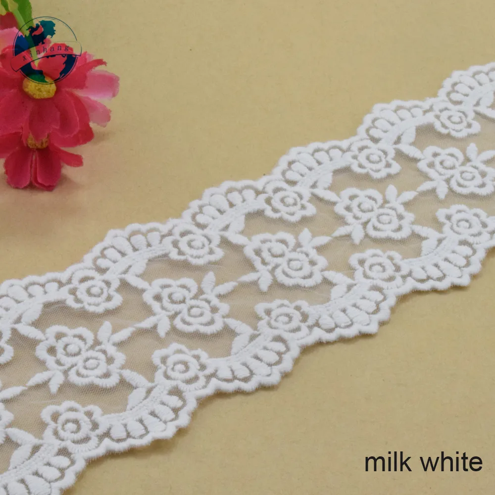 6.5cm Wide Cotton Embroidery Lace Sewing Ribbon Guipure Trim Wedding Decoration DIY Dolls Colthes Accessories Lace Edge#4001