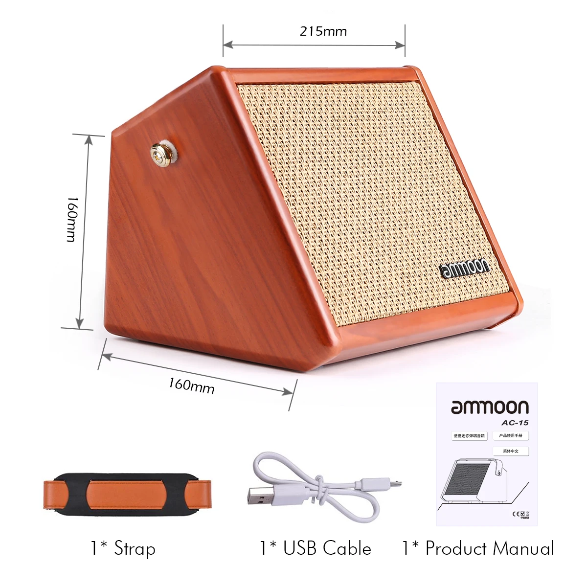 ammoon AC-15 15W Portable Acoustic Guitar Amplifier Amp BT Speaker with Microphone Input Supports Volume Bass Treble Control