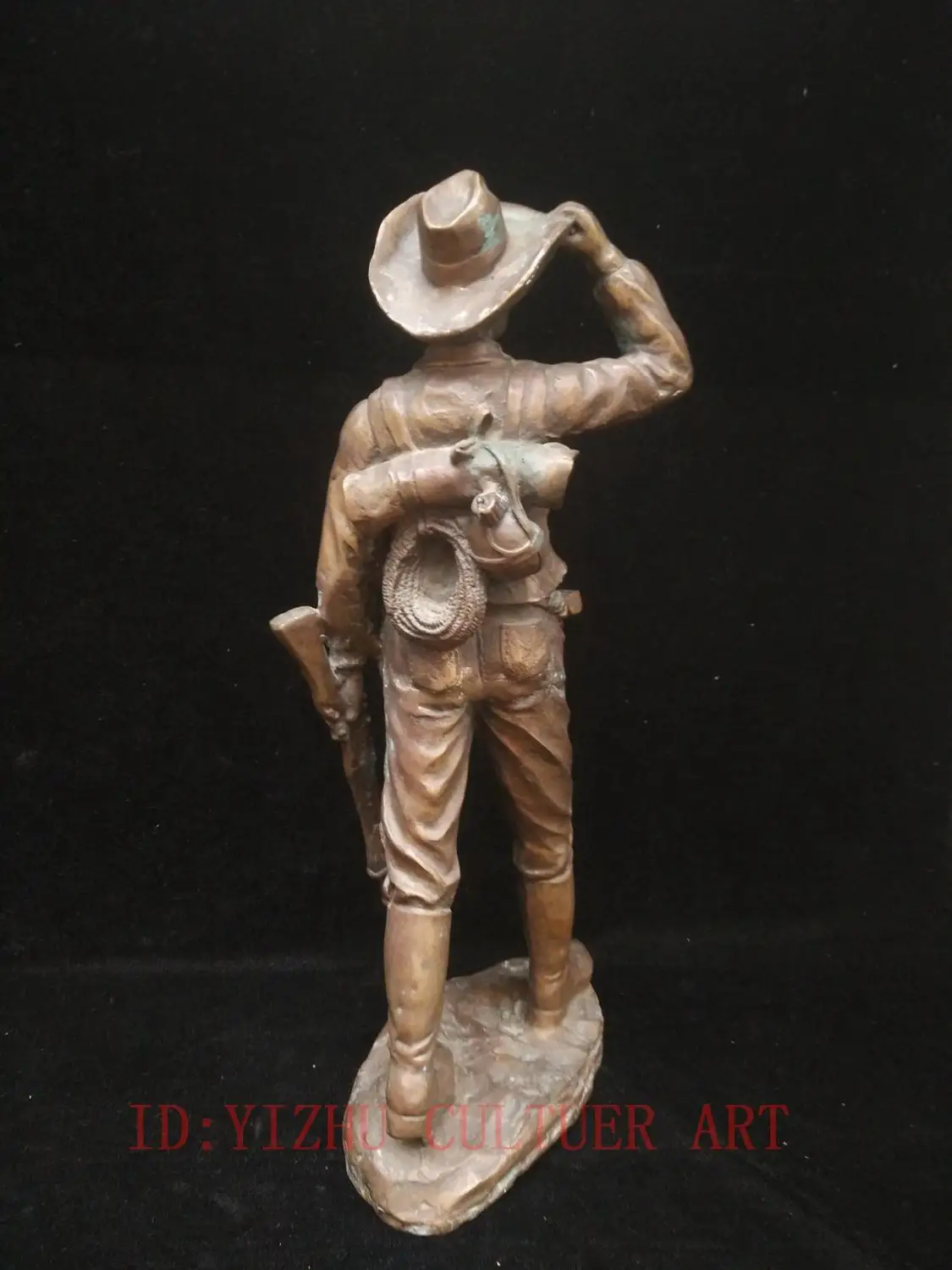 YIZHU CULTUER ART Size 18.4 Inch Chinese Old Collection Bronze Carving Hunter Figure Statue Decoration