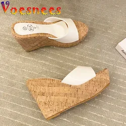 Voesnees Women Slipper Shoes Fashion Summer Casual 12CM Wedges High-Heeled Shoes 2021 New One Word Band Concise Classics Sandals