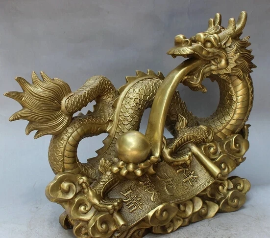 wholesale factory 18" Chinese Brass Palace Decoration Mascot Auspicious Cloud Dragon Statue 25% off