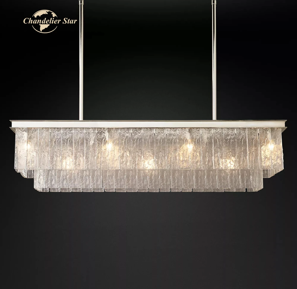 Modern Glass Chandeliers LED Glace Rectangular Chandelier Lustre Dining Room Kitchen Island Living Room Pendant Lights