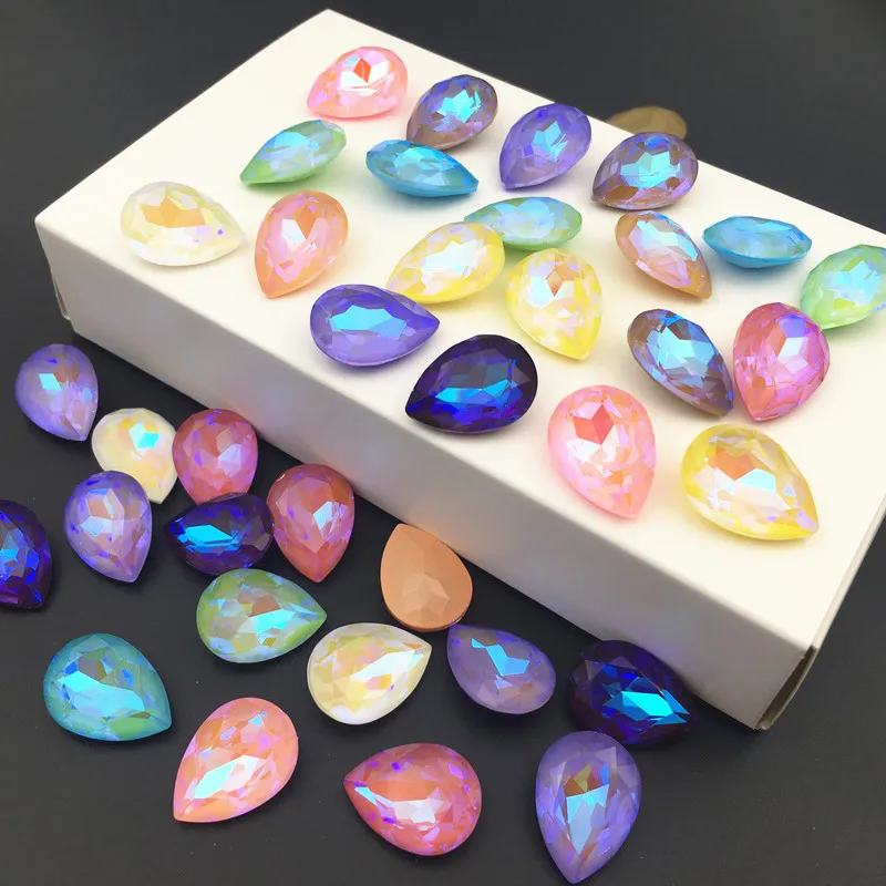 Mix Mocha Fluorescent TearDrop K9 Glass Loose Rhinestones AB Color Pointback Strass Crystal Glue on Clothes Jewelry Accessories