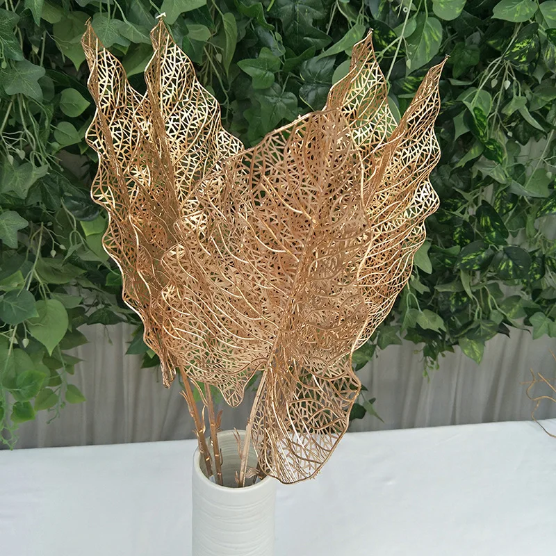 Gold Series Simulation Plants Wholesale Simulation Bouquet Fake Flowers Misty Maple Leaf Phoenix Tail Wedding Decoration Display