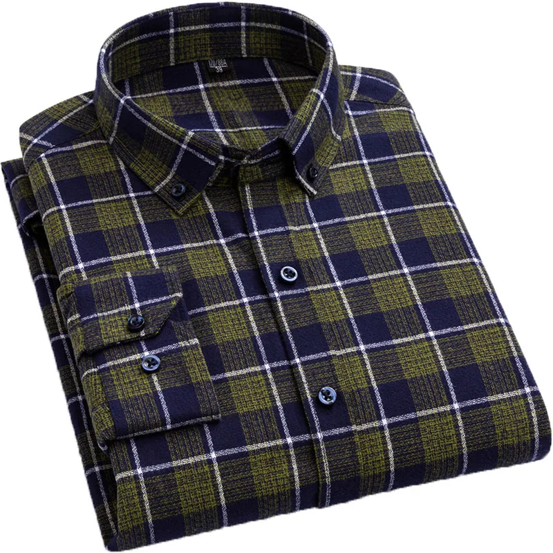 

Causal Shirt Men Checkered Long Sleeved Leisure Slim Fit Plaid Button Shirt Collar Soft Male Tops Front Pocket Camisas De Hombre