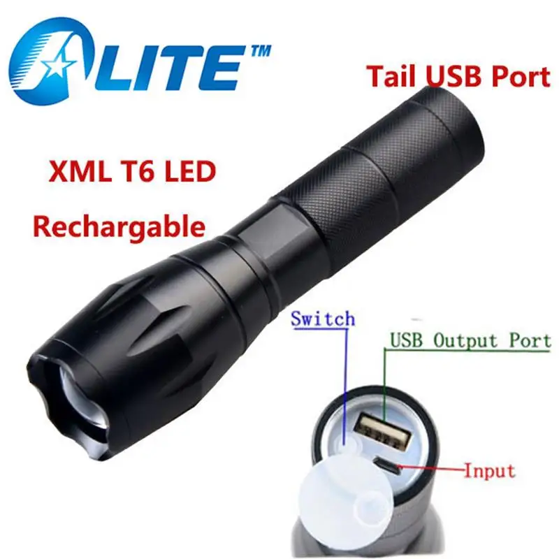 Free Shipping LED Flashlight 8000 Lumens X900 LED XML T6 Tactical Torch Light Zoom Powerful Lamp Lighting with USB Charger