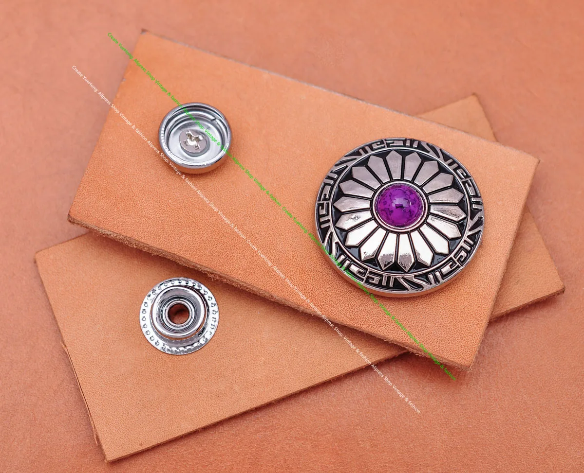 

10 Set 201 Sun Flower Silver Purple Turquoise Bead Snap Button Concho for Leathercraft Case Fastener Hardware Wallet Decor