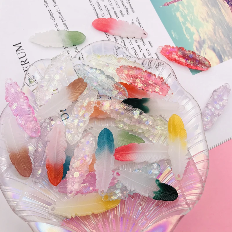 10pcs Resin Kawaii Colorful Miniature Feather Charm Cute Pendant for Keychain, Earring, Scrapbooking, DIY Making, Necklace