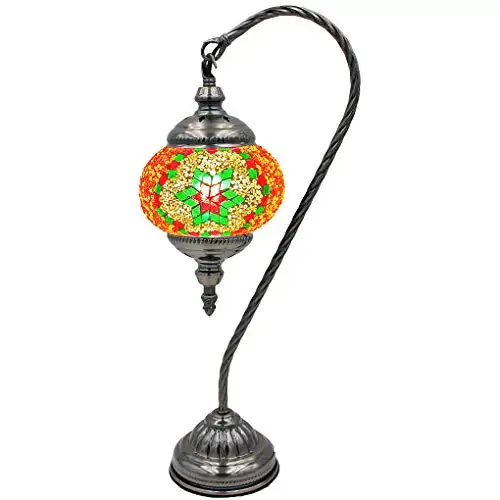 Silver Fever Handcrafted Mosaic Turkish Lamp Moroccan Glass Table Desk Bedside Light Bronze Base with E12 Bulb (Christmas Color