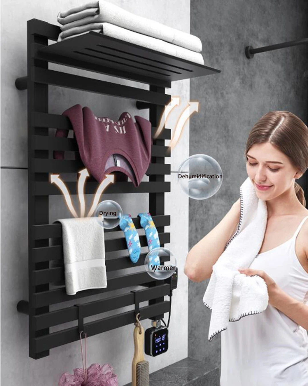 Bathroom Towel Dryer Intelligent Electric Towel Warmer Heated Rail Bathroom Accessory Wall Mounted Space Aluminum Towel Rack