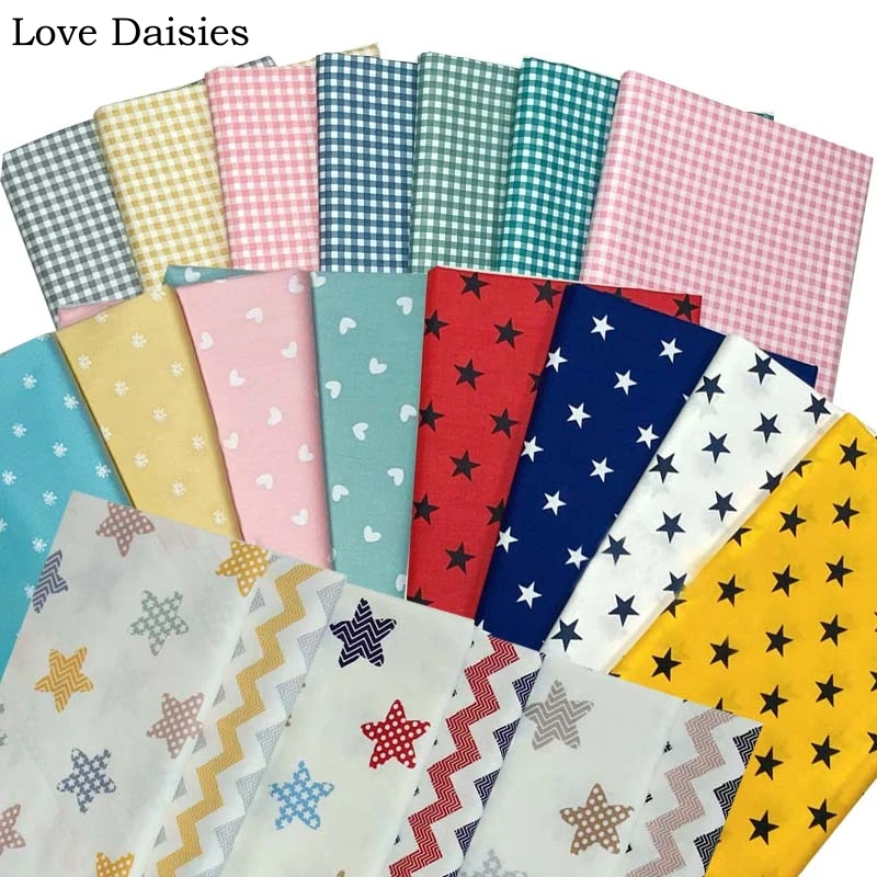 New Check Heart NAVY RED YELLOW WHITE Stars Cheveron 100% Cotton Twill Fabric for Bedding Cushion Dress Shirt Quilting Patchwork