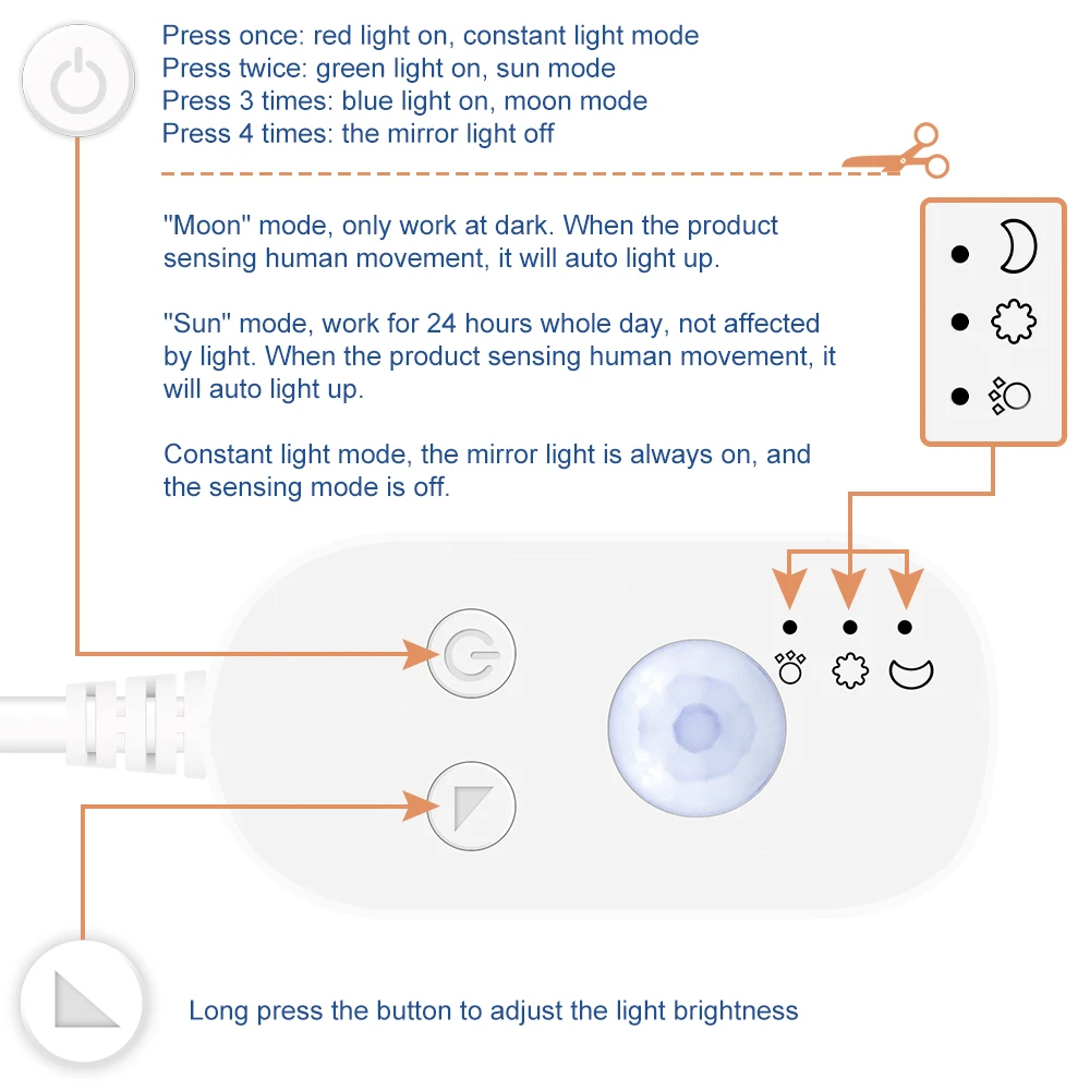 Lampu Cermin Rias LED Sensor Gerak Garis Lampu Rias LED USB Dapat Diredupkan Pita Lampu Rias PIR Lampu Meja Rias Fleksibel DC5V