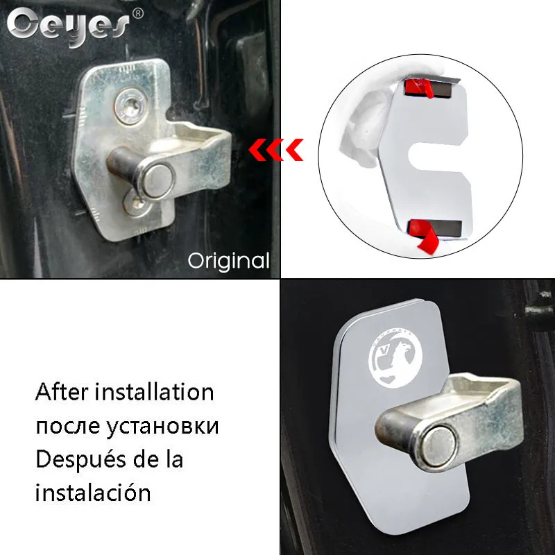 Ceyes 4pcs Car Accessories Protection Door Lock Cover Buckle Case For Vauxhall VXR Insignia Astra Emblem Auto Decoration Styling