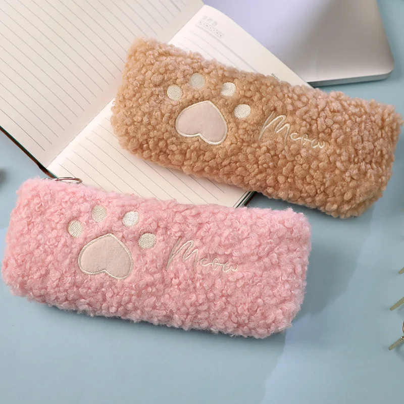 Estuche de lápices Kawaii de gran capacidad con forma de pata de gato, suministros escolares, bolsa de lápices, caja escolar, papelería