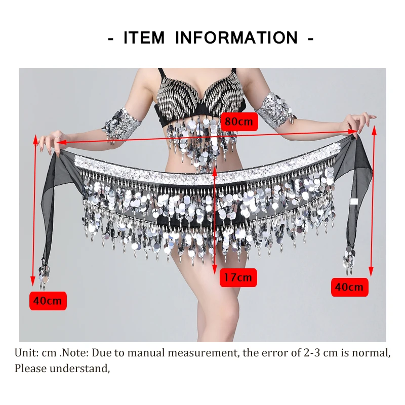 Hip Scarf Belly Dance Belt Sequins Coins Waistband Transparent Yarn Beads Fringes Dance Accessories Oriental Dance Woman