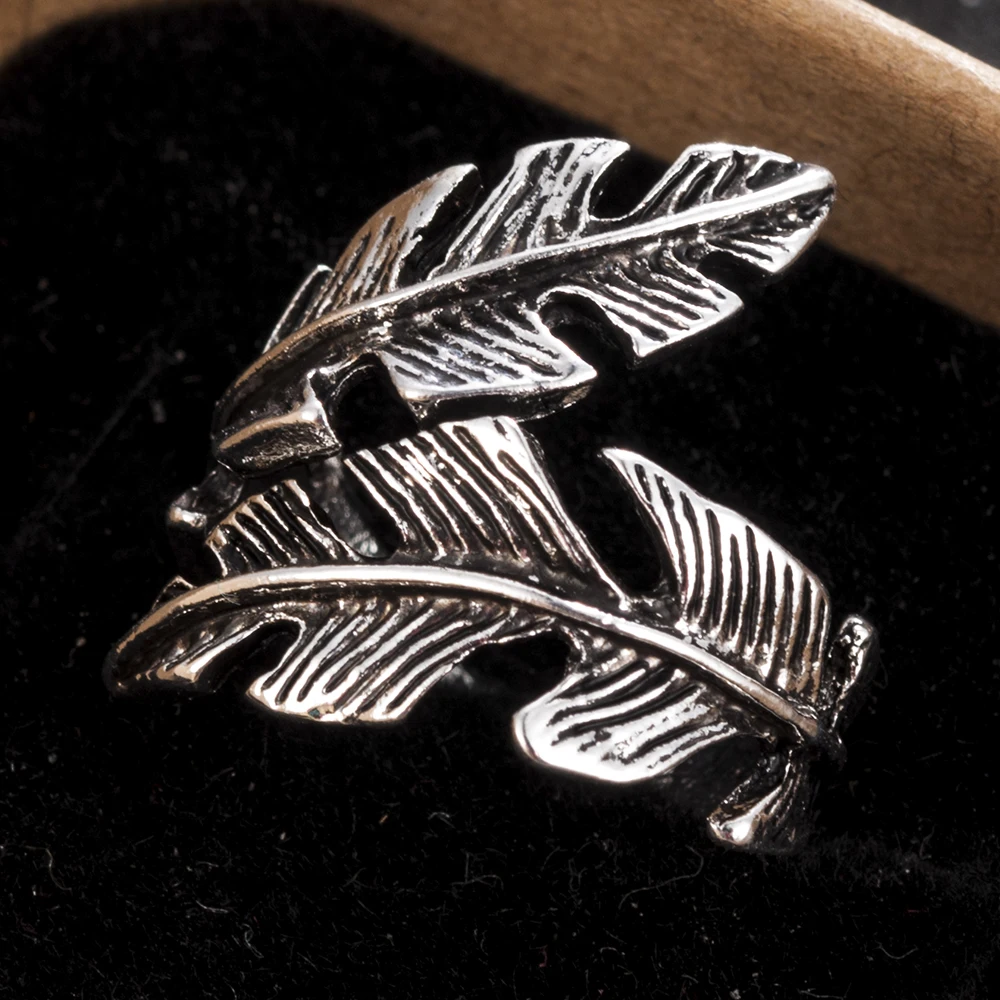 2020 NEW Fashion High Quality Fashion Women Men Antique Stainless Steel Feather Shape Ring Lover Rings Jewelry Gift