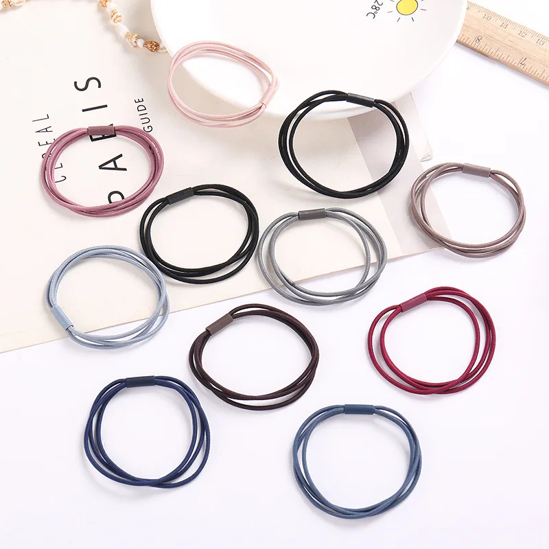 5Pcs/Lot Fashion Women Girls Rubber Bands Ponytail Holder three-layer Elastic Hairbands Simple Solid Hair Accessories Scrunchie