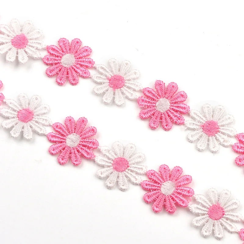 

60 ярдов 2,5 см вышитая полиэфирная кружевная бейка с цветами ромашки водорастворимая кружевная лента для детских аксессуаров для волос швейные материалы