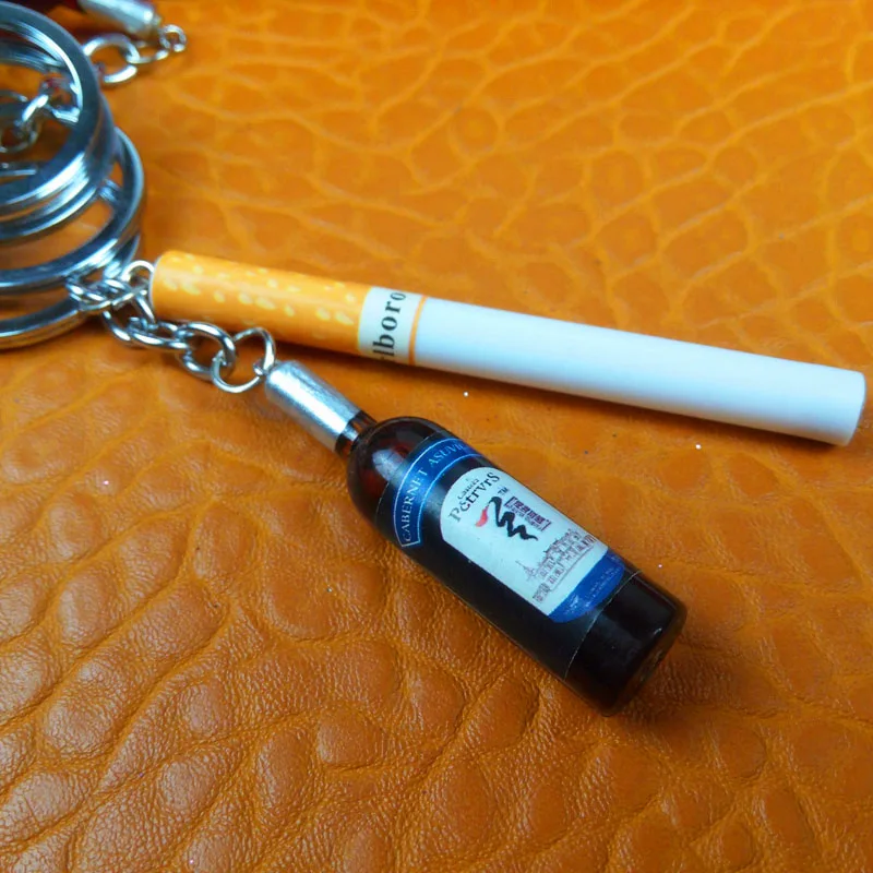 Creative New Woman Men Red Wine Bottle Cigarette Car Keyring Key Ring Keychain Key Chains for Mobile Phone Wedding Party Gift