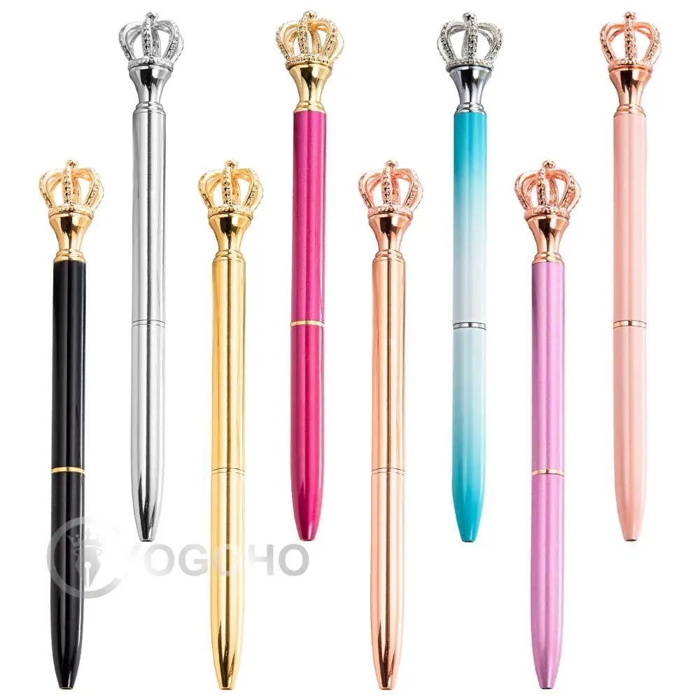 20pcs/lot Beautiful crystal shiny metal crown ballpoint pen, interesting crown ballpoint pen school office supplies