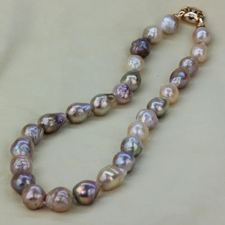 HABITOO Wholesale 12-14mm Nature Freshwater Pearl Reborn Keshi Multicolor Baroque Necklace 18inch Jewelry Party Gift