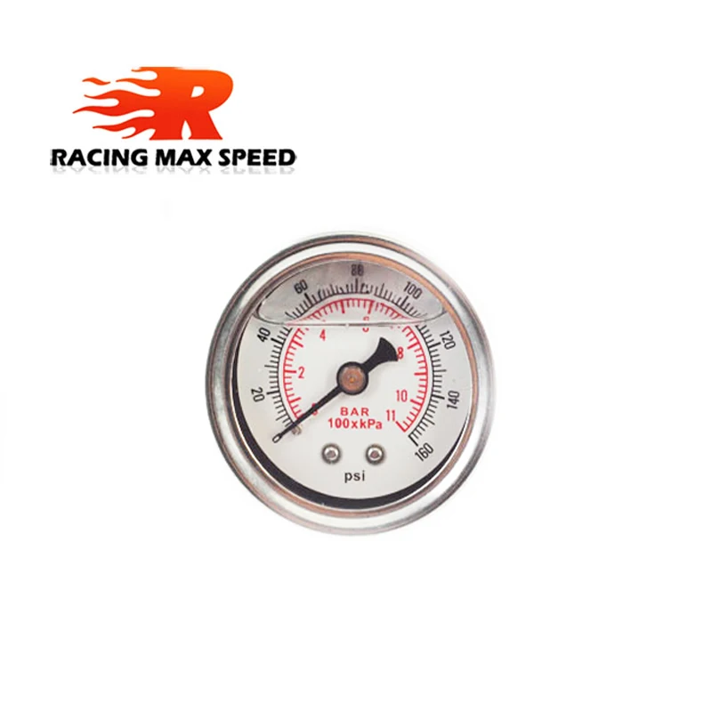 Universal Silver Stainless 0-160 PSI Oil Pressure Gauge, 1/8 NPT, Liquid Filled, Small Size, Polished Case for Fuel Level