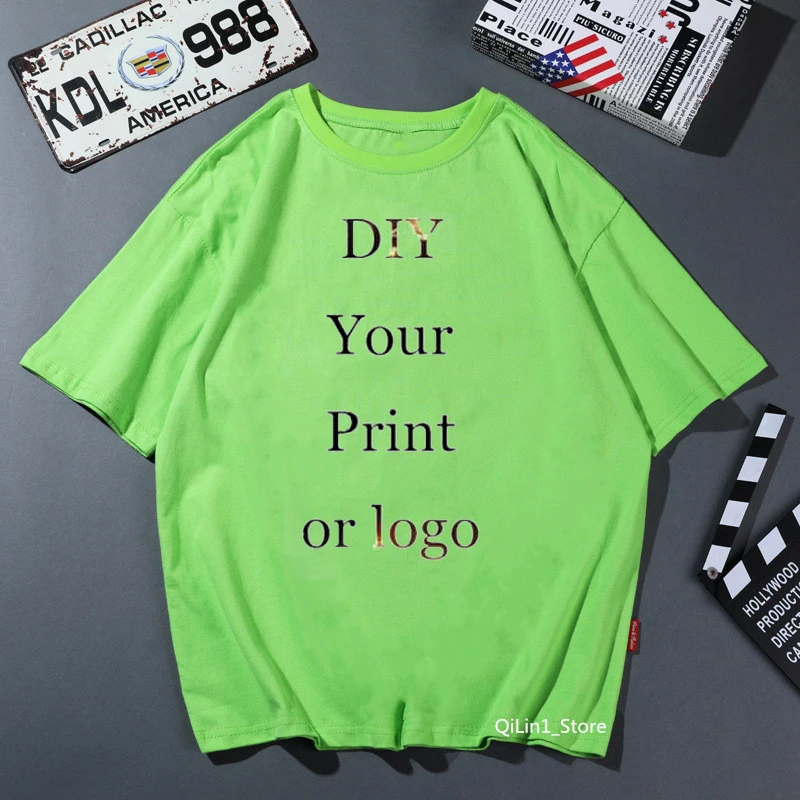 Customized Print solid t shirt men women Your OWN Design Logo/Picture pink yellow Blue orange grey green Custom t-shirt male top