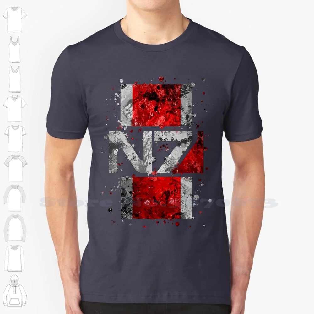 Mass N7 Splatter 100% Cotton T-Shirt Mass N7 Splatter White Symbol Grunge Series Fandom