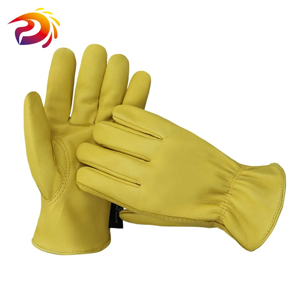 Leather Work Gloves Gardening Glove Mens Work Gloves Protective Gloves for Yardwork, Construction, Driving, Motorcycle