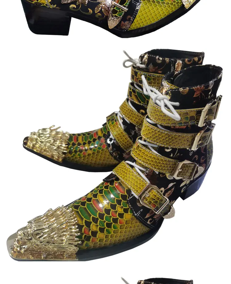 Frühling Männer High heels Stiefel Eisen kopf Spitze Erhöhen Serpentin Echtem Leder Business bankett Formalen leder stiefel Modell stiefel – Detail 3