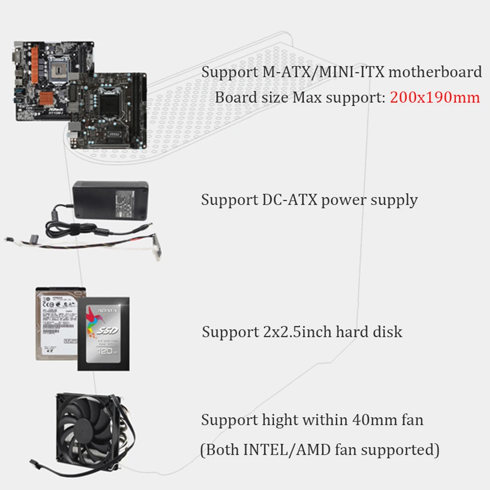 Imagem -06 - Alumínio Liga Itx Caixa do Computador com Ventilador Estender Cabo Mini Mesa Case Htpc M-atx Mini-itx Motherboard Tamanho do Livro Usb 3.0