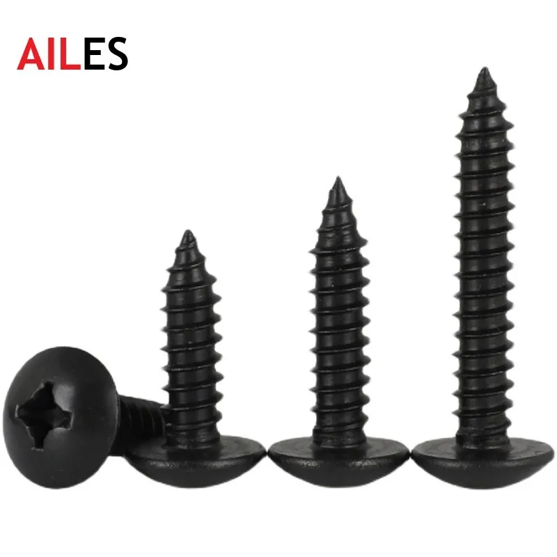 M3 M4 M5 M6 304 Stainless Steel Black Cross Recessed Truss Head Self Tapping Screws Philips Round Mushroom Head Wooden Screw