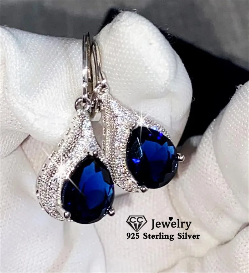 CC Drop Earrings For Women Water Drop Cubic Zirconia Vintage Jewelry Bridal Wedding Engagement Earring Blue Drop Shipping E020