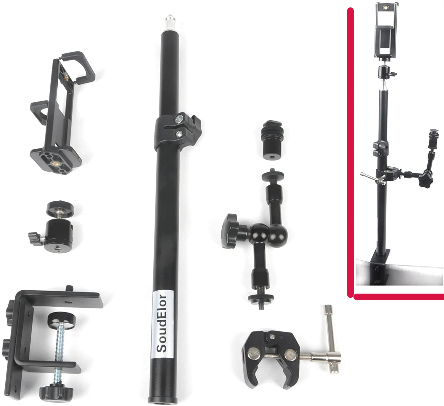 Flexible Desk Mount,Selfie Live Broadcast Stand, Phone Holder Clip, Camera Monopod with Articulating Magic Arms, Ball Head