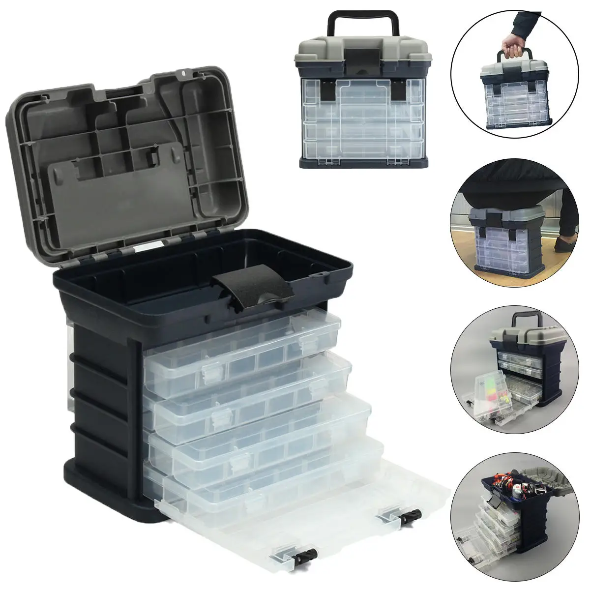 

4- Layer Fishing Tackle Box Lures Storage Tray Bait Case Tool Organizer Bulk Drawer Fishing Box Tackle Box Fishing Lure Box