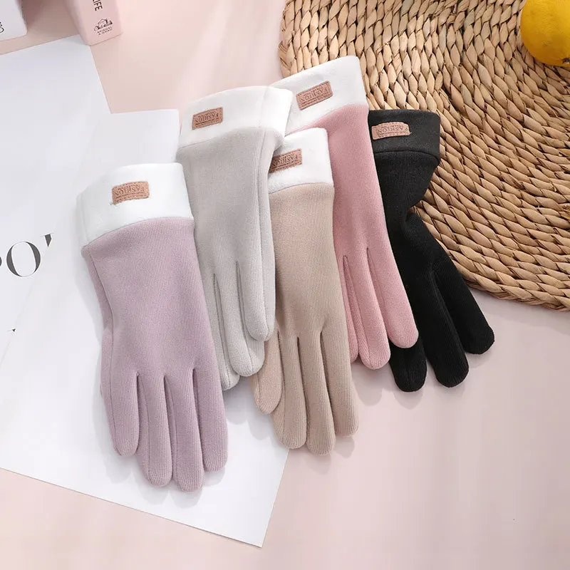 Women Winter Keep Warm Touch Screen Non-Slip Wearable Outdoor Cycling Drive Double Layer Thicken Not Bloated Plus Velvet Gloves