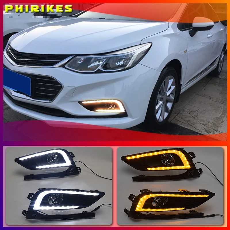 

New design and Turn Signal style Relay 12V car LED DRL Daytime Running Lights with fog lamp hole for Chevrolet Cruze 2016 2017