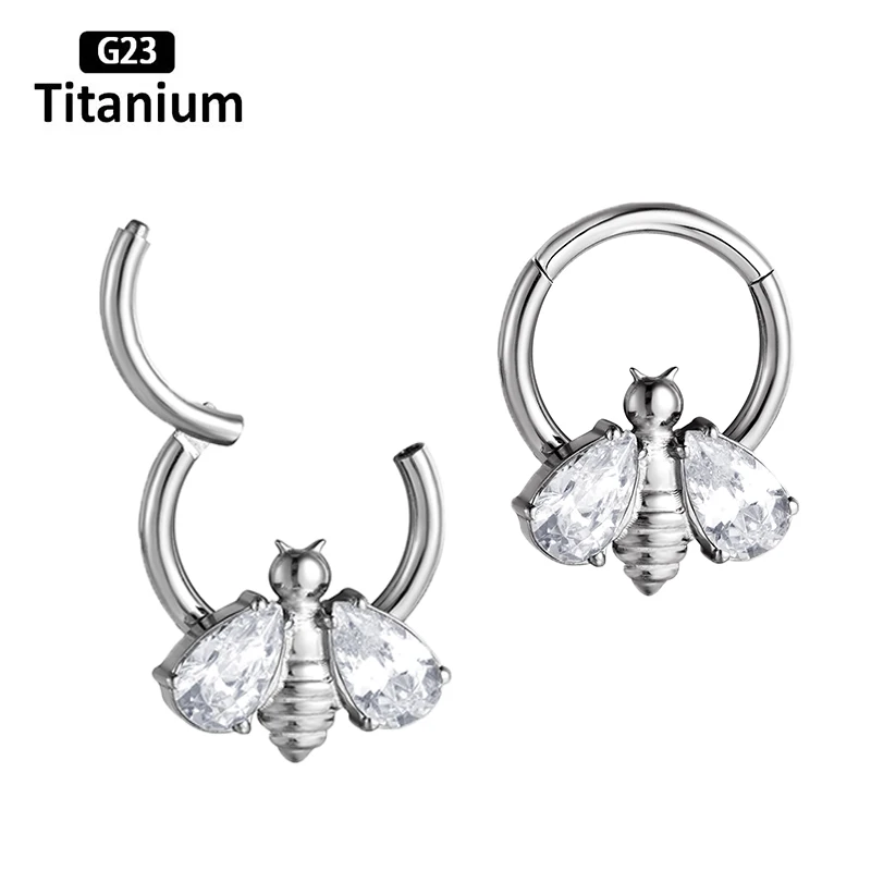 G23 Titanium Piercing Daith Zircon 8/10/12mm Hoop Nose Rings Hight Segment Clicker Septum Ear Tragus Helix Cartilage Earring 16G