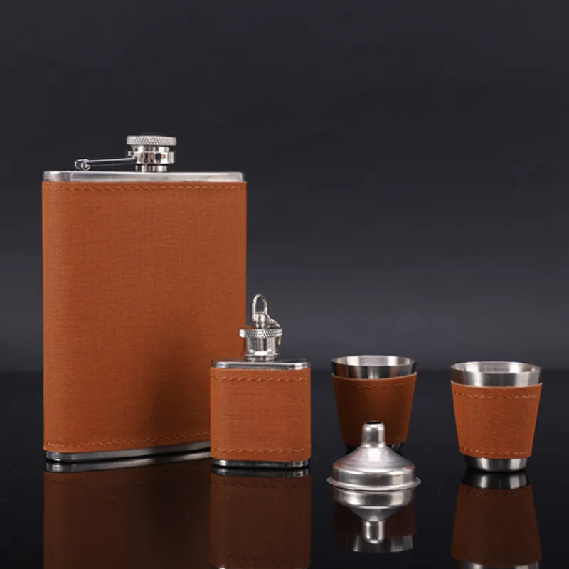 8OZ 2 flasks Portable Flagon Hip Flask set with cups filter leather for Whiskey Vodka Wine Pot Alcohol outdoor Drinking Bottle