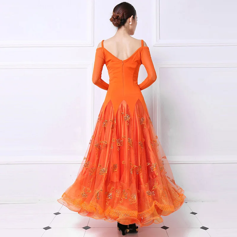 Ballroom Competition Dance Dress Adult New Design High Quality Orange Standard Waltz Ballroom Dancing Dresses