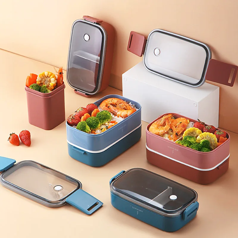 Microwave Oven Heated Lunch Box Heat Preservation Portable Worker Lunch Box Japanese-Style Stainless Steel Multilayer Plastic