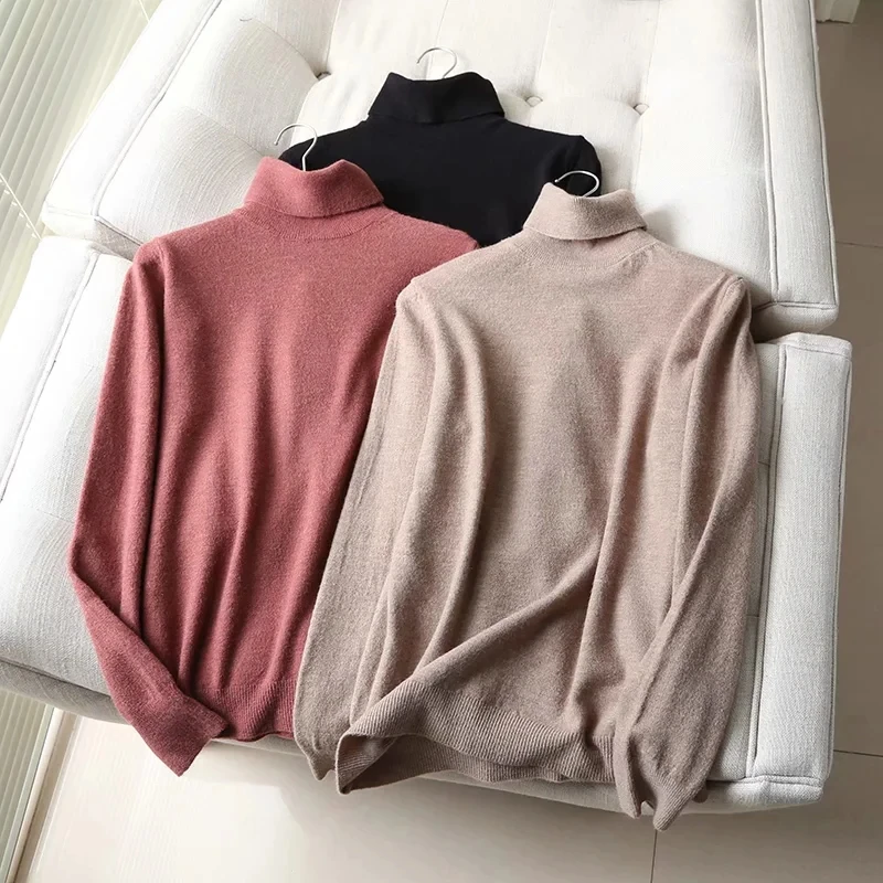 Dave&Di  winter Solid pull femme England Style Fashion Simple Multicolor Wool Turtleneck sweaters women pullovers tops