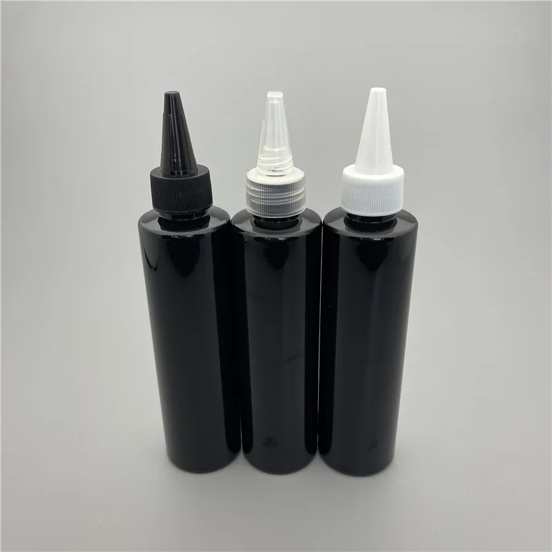 30pcs 180ml Black Plastic Flat Shoulder Bottles With Pointed Mouth Cap DIY PET Containers For Travel Packaging Cosmetic Tools