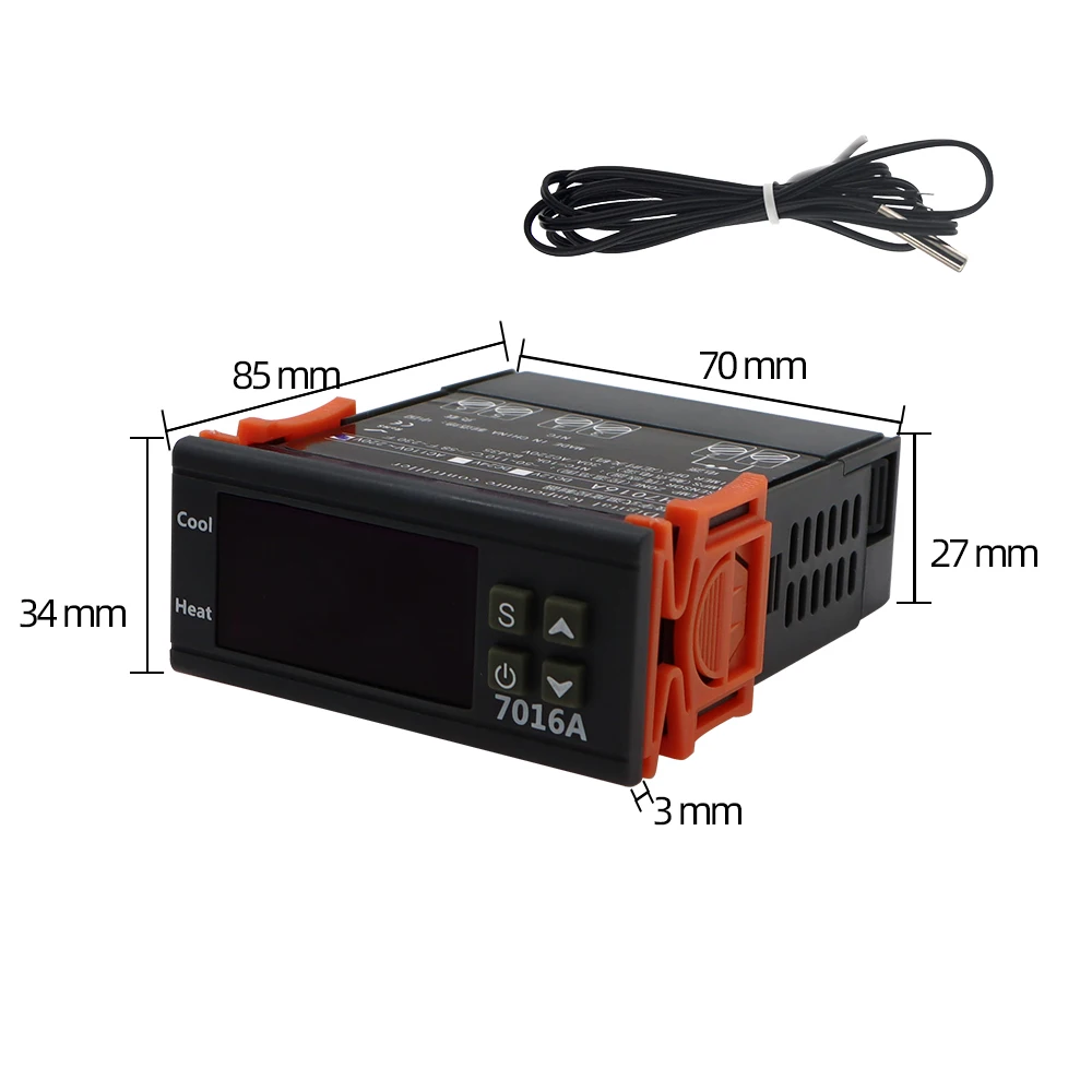 7016A Digital Temperature Controller 220V 30A with High-Power Temp Control Thermostat Heating Cooling NTC Sensor